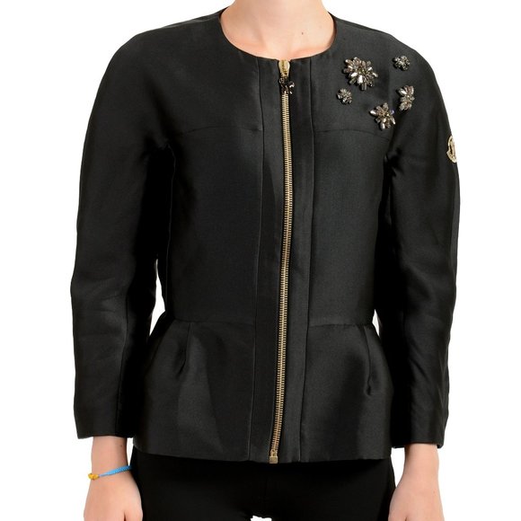 Moncler Women's "AMBRE" Black Full Zip Embroidered Blazer Moncler sz 0 US XS